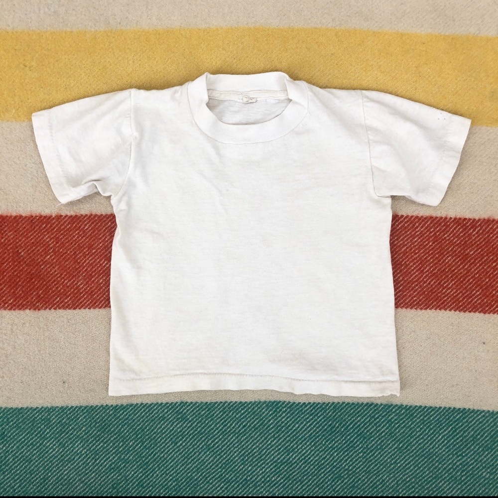 Vintage 70s 80s white blank plain cotton tee tshirt - 18 months